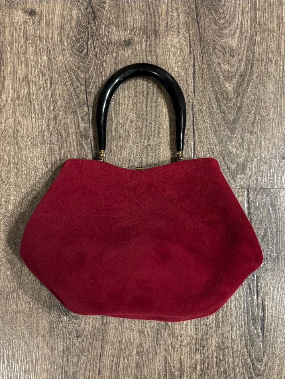 1950s Morris Moskowitz Vintage Maroon Wool Handbag with Bakelite Handle - Picture 2 of 14